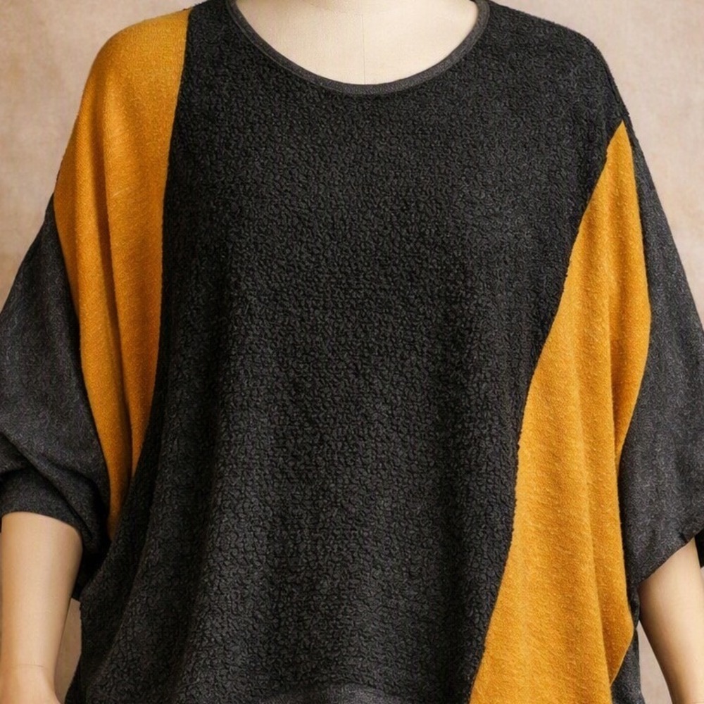Khangura Womens XS Oversized Colorblock Batwing Wool Blend Top Grey Yellow USA